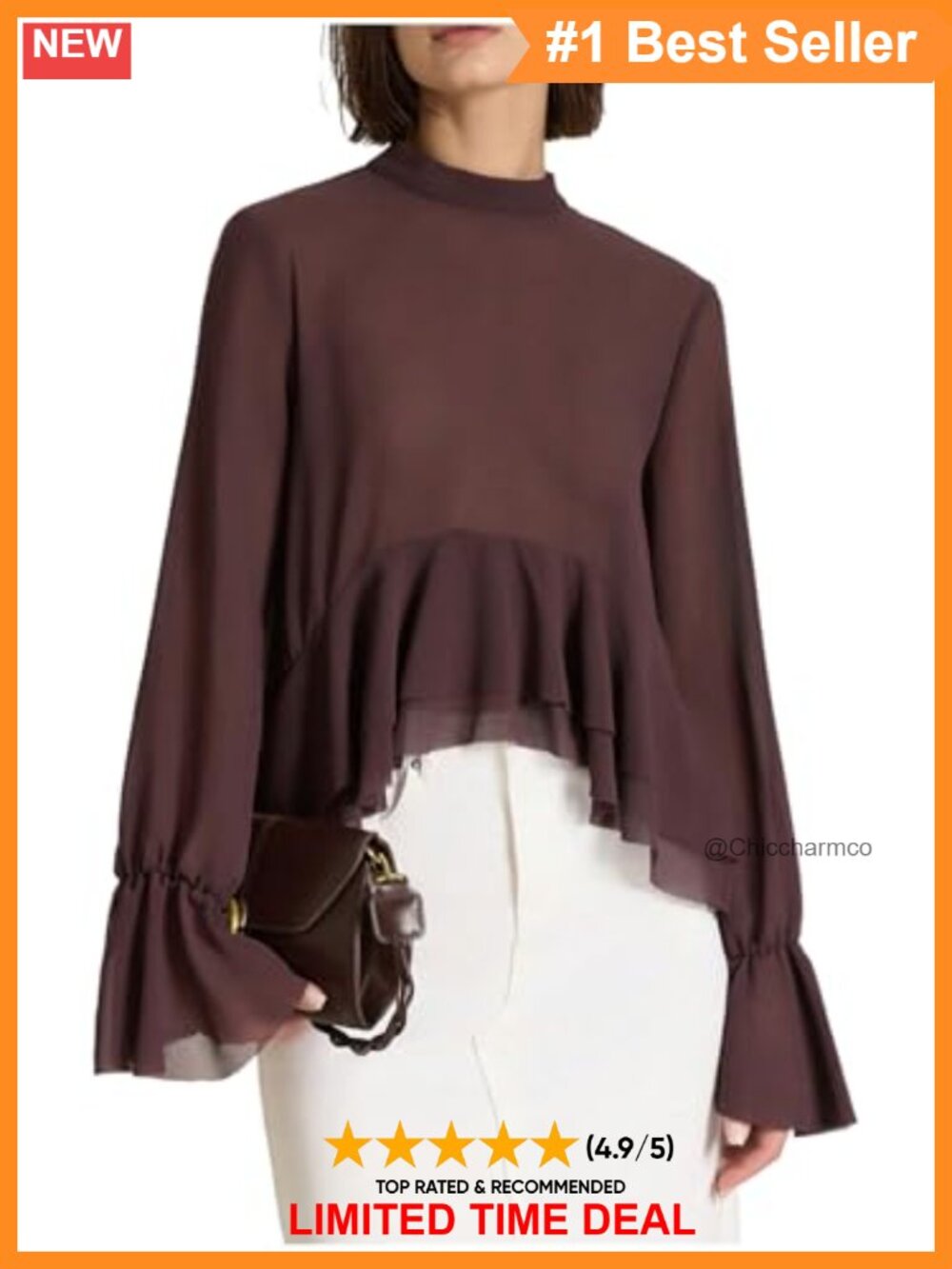 Ruffle High Low Chiffon Blouse Tie Back Asymmetrical Work Top